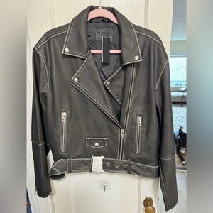Blank NYC Charcoal Vegan Leather Moto/Biker Jacket